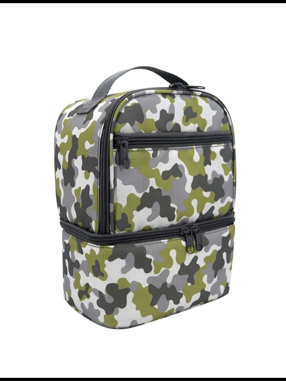 NWT At Home GreenCamo Insulated Dual Compartment Lunch Bag Travel  Sz 9" H
